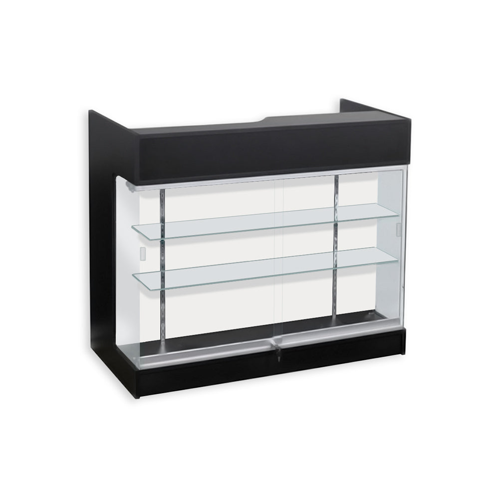 Ledgetop counter with glass showcase front glass with shelves