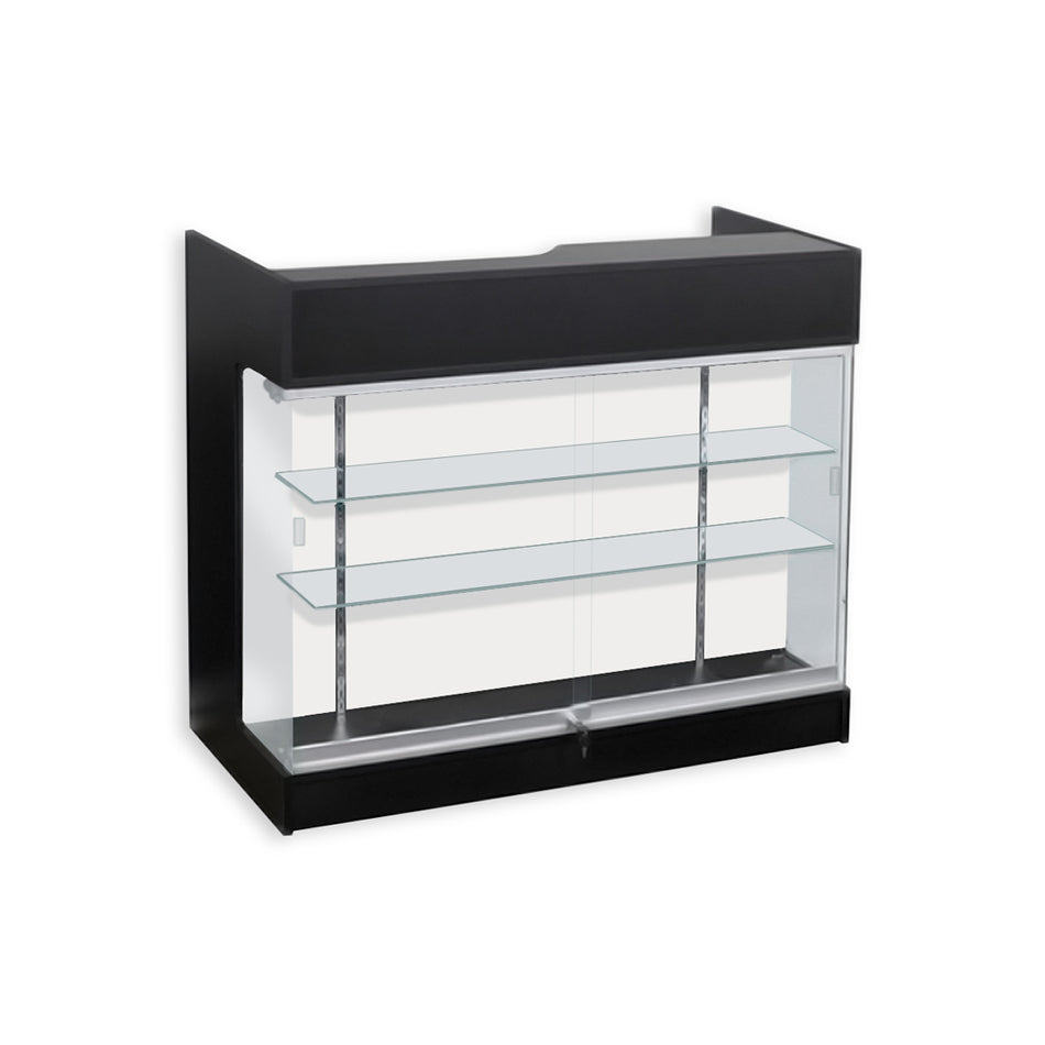 Ledgetop counter with glass showcase front glass with shelves