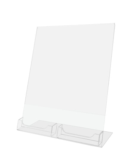 Double gift card holder for counter top with sign holder slant back.