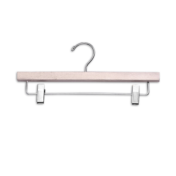 Raw and Unfinished 14" wood pants hangers with clips.