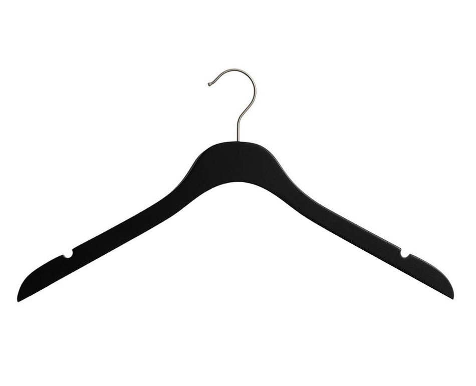 Super slim hangers in black.  Fit lots into the closet.