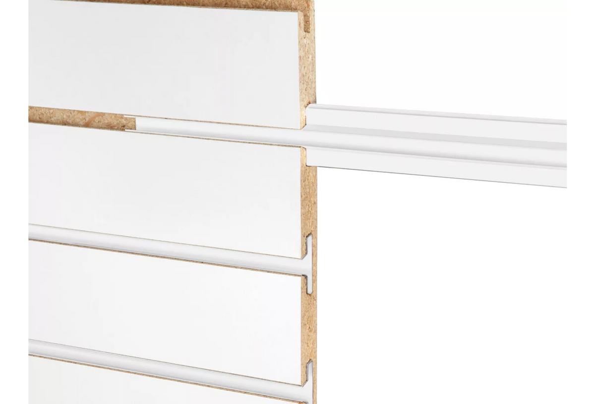 White metal inserts help with 2x hanging power on white slatwall