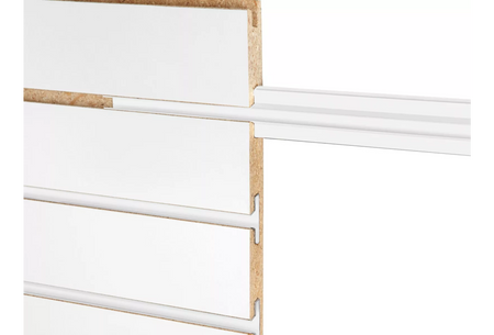 White metal inserts help with 2x hanging power on white slatwall