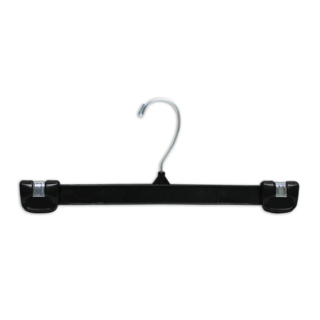 Black swimming shorts hangers.  Plastic 12" with slider clips.  200 per box