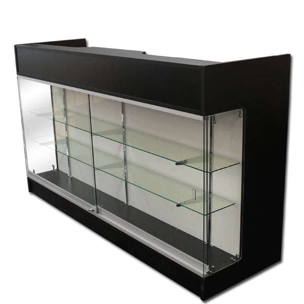 black ledgetop counter with glass showcase front and locking