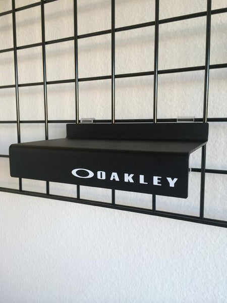Black gridwall shoe shelf logo